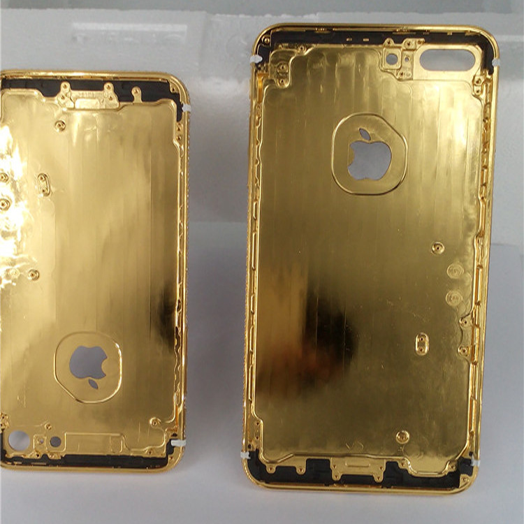 铝合金手机壳电镀真金五金电镀厂iphone7电镀黄金真皮手机壳镀金