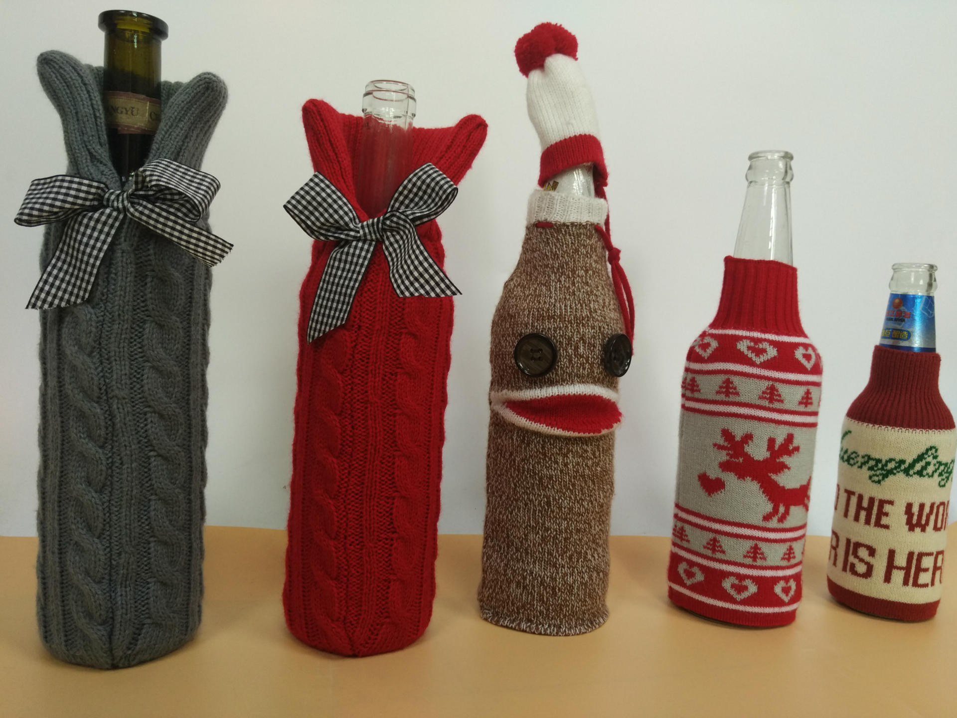 圣诞酒瓶套 防冻毛线酒瓶套 个性提花瓶套 粗/细针腈纶毛线瓶套