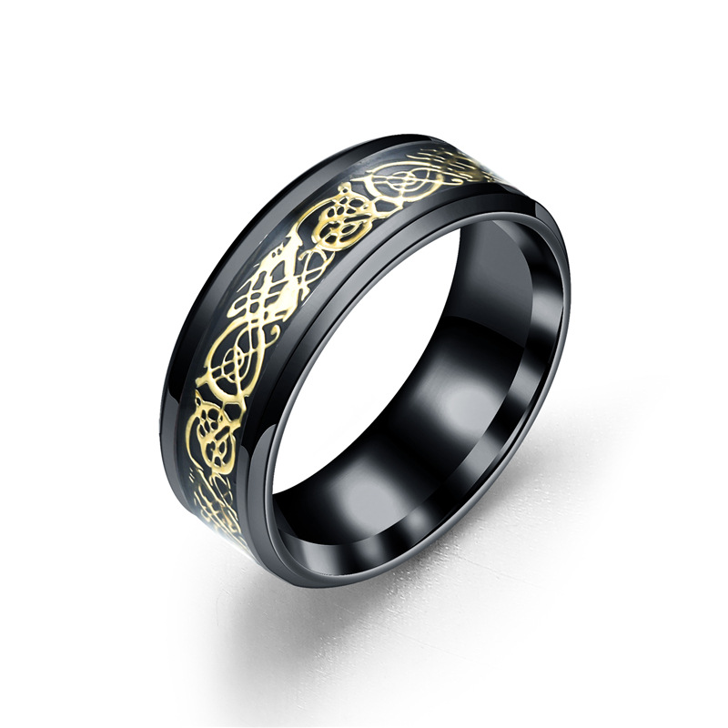 Daihao Spot Cross-Border Jewelry Stainless Steel Dragon Pattern Ring European and American Fashion Men's Ring Wholesale Epoxy Ring