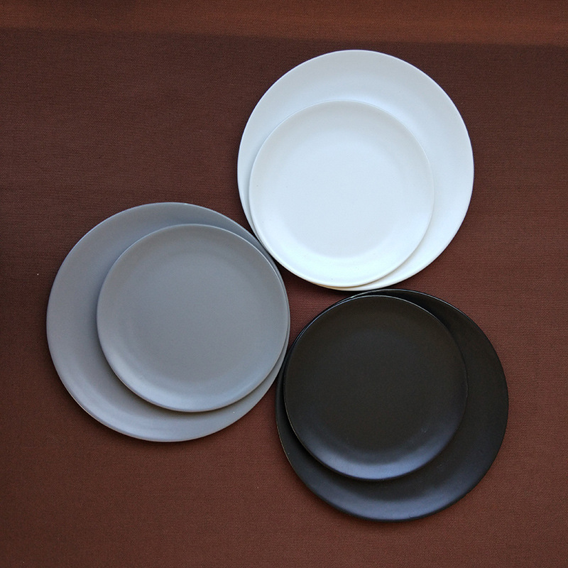 创意黑白灰三色哑光磨砂质感平盘托盘点心盘糕点盘展示盘日式餐具