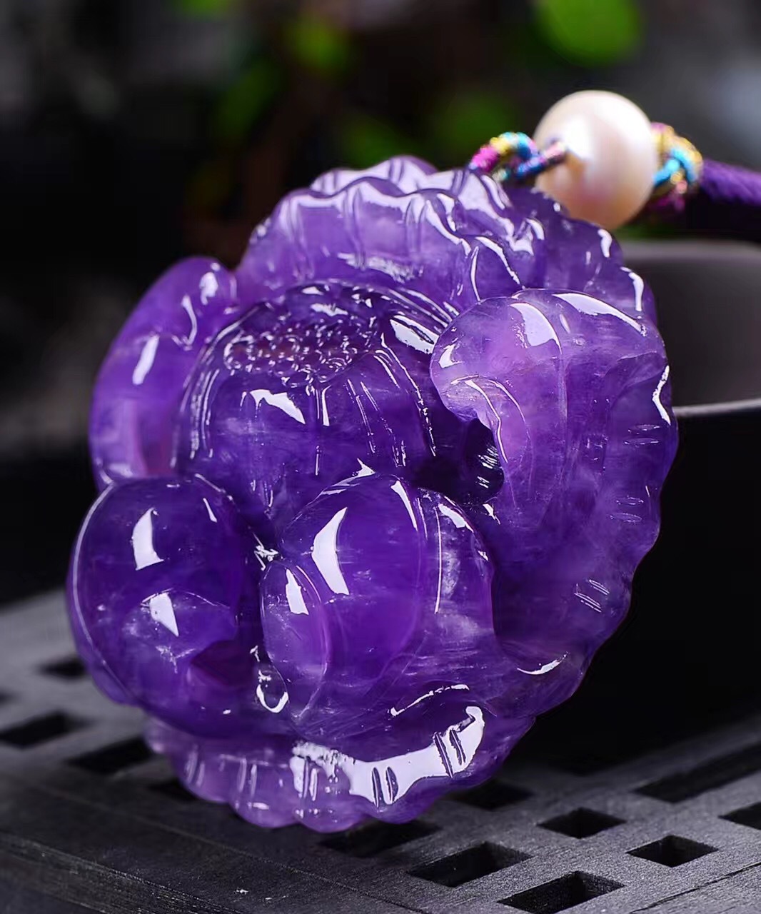 厂家直销热卖紫水晶牡丹花吊坠搭配高档手工绳链饰品