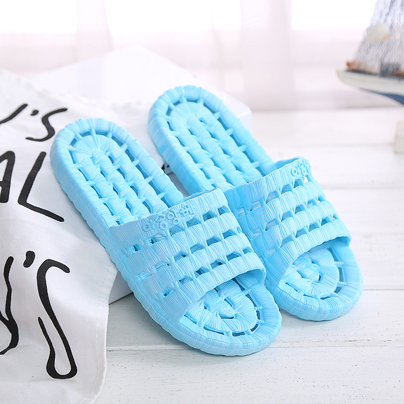 Bathroom Slippers Non-Slip Bath Hollow Leaking Home Couple Indoor PVC Men's and Women's Plastic Slippers Summer