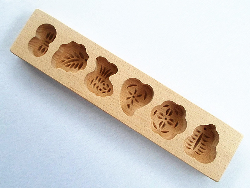 5孔花模木质烘焙模具冰皮月饼点心绿豆糕南瓜饼 干年糕馒头模具