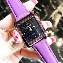 玛莎莉 新款 潮流个性 时尚 星空面镶钻方形女士手表紫色皮表带