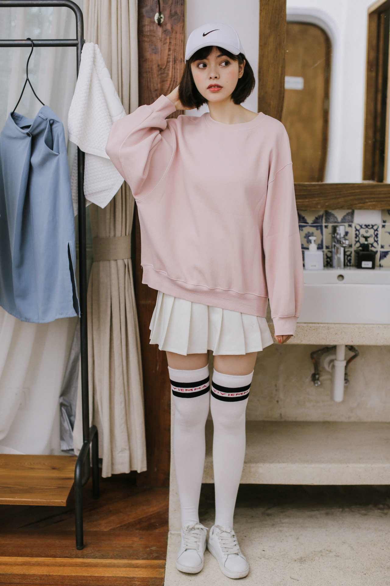 vivi二杠过膝袜长筒二杠女袜棒球袜全棉日系学院女袜子厂家3012