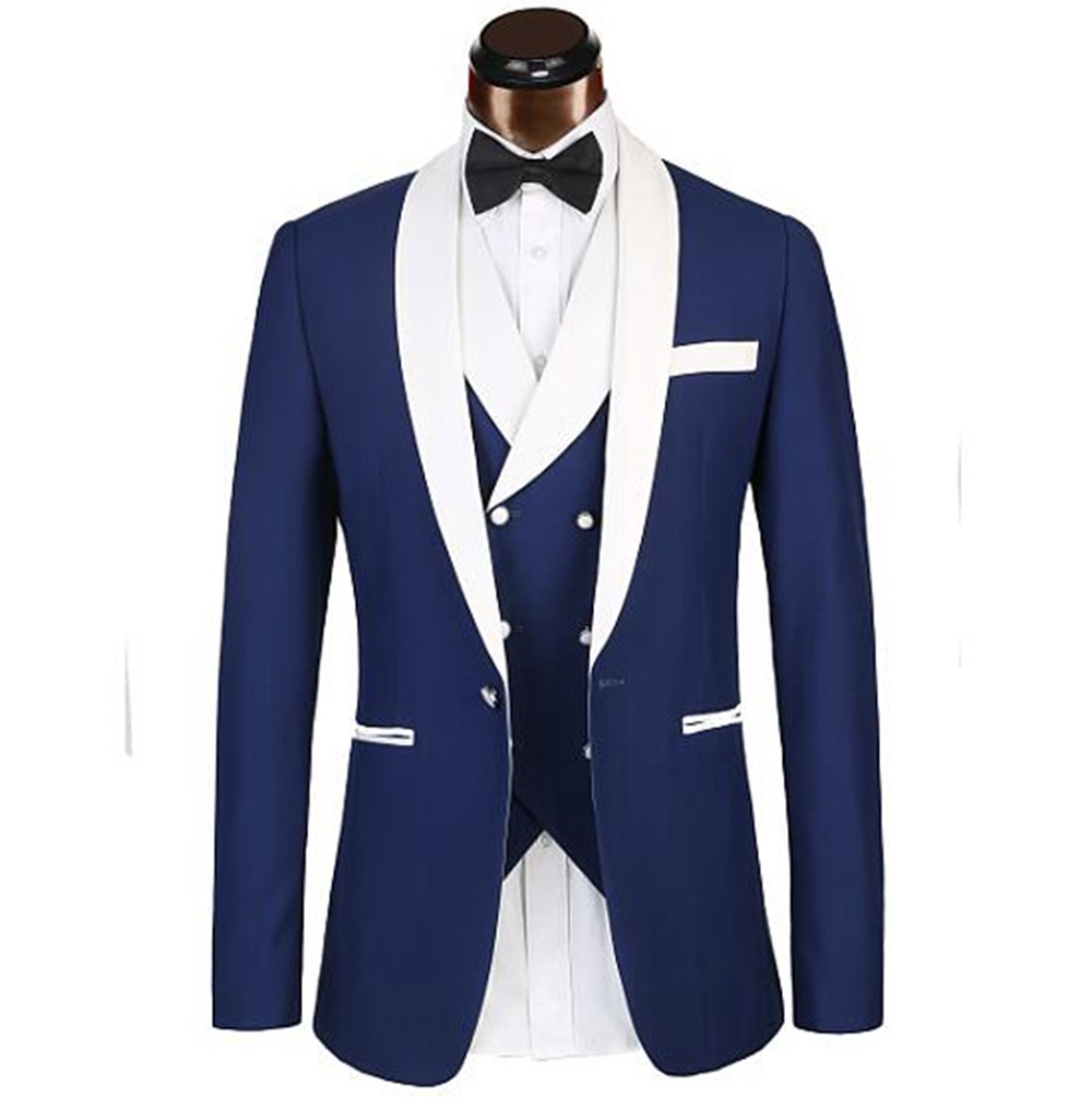 途豚外贸男士西装套装亚马逊深蓝色wedding三件套新郎婚礼礼服