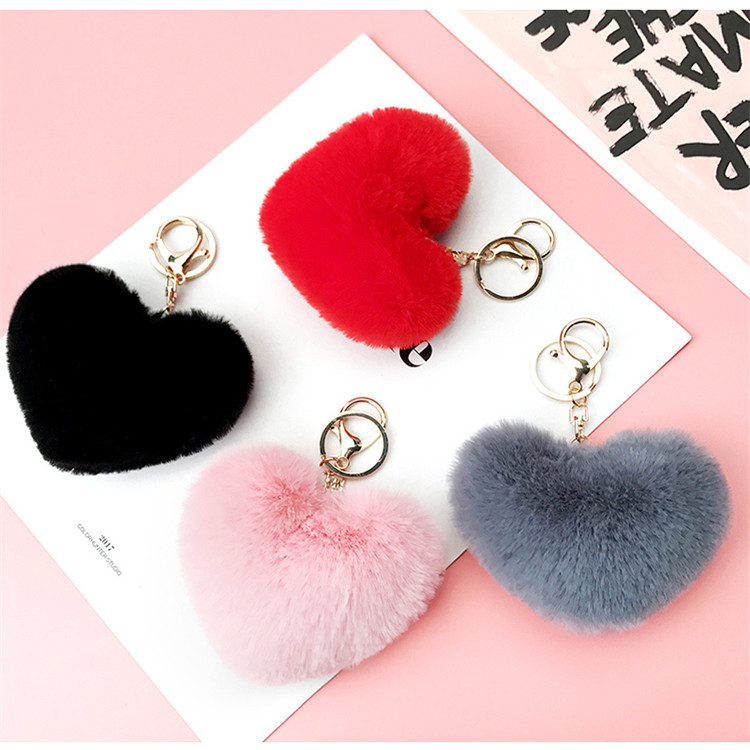 Imitate Rex Rabbit Fur Plush Hang Decorations Peach Heart Key Ring Pendant Ornament Accessories Heart Wool Ball Bag Keychain Pendant