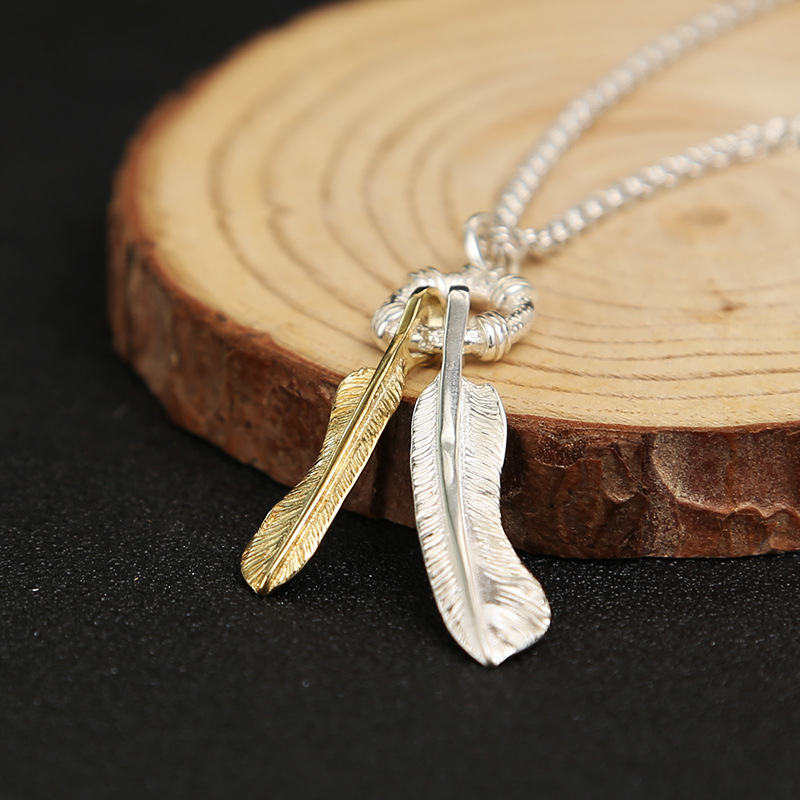 s925纯银饰品个性时尚羽毛项链吊坠日韩潮流余文乐同款挂件小坠子