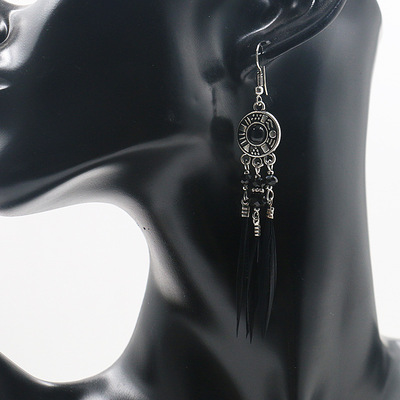 欧美时尚羽毛耳环女黑色流苏耳饰长款饰品批发 厂家直销