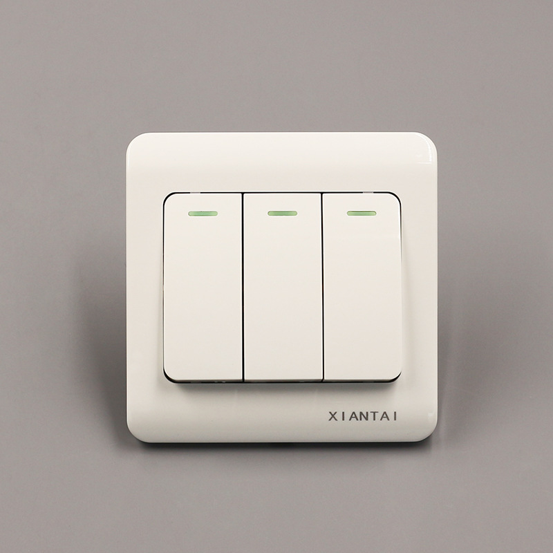 仙泰三联单控开关 暗装三位开关 供应86型墙壁开关面板
