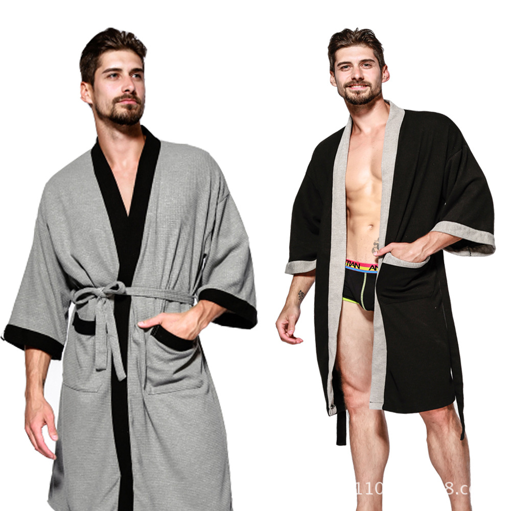 Cross-Border Foreign Trade Five-Star Hotel Men's Cotton Waffle Nightgown Bathrobe Sweat Steaming Sauna Bathrobe Towel Hot Spring