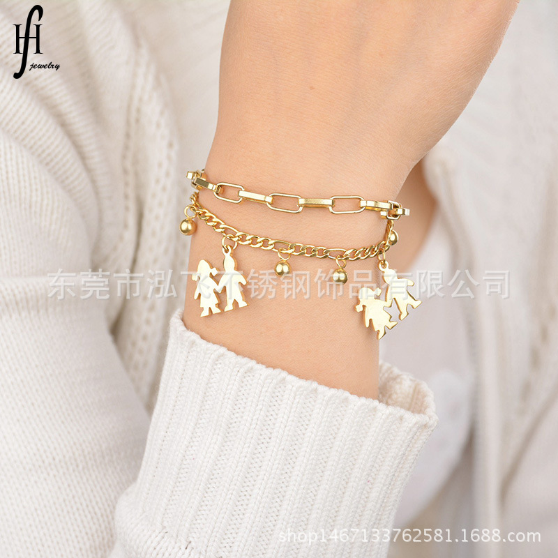 家庭成员手环不锈钢女士手链mom,sister母亲姐妹可diy定制礼物