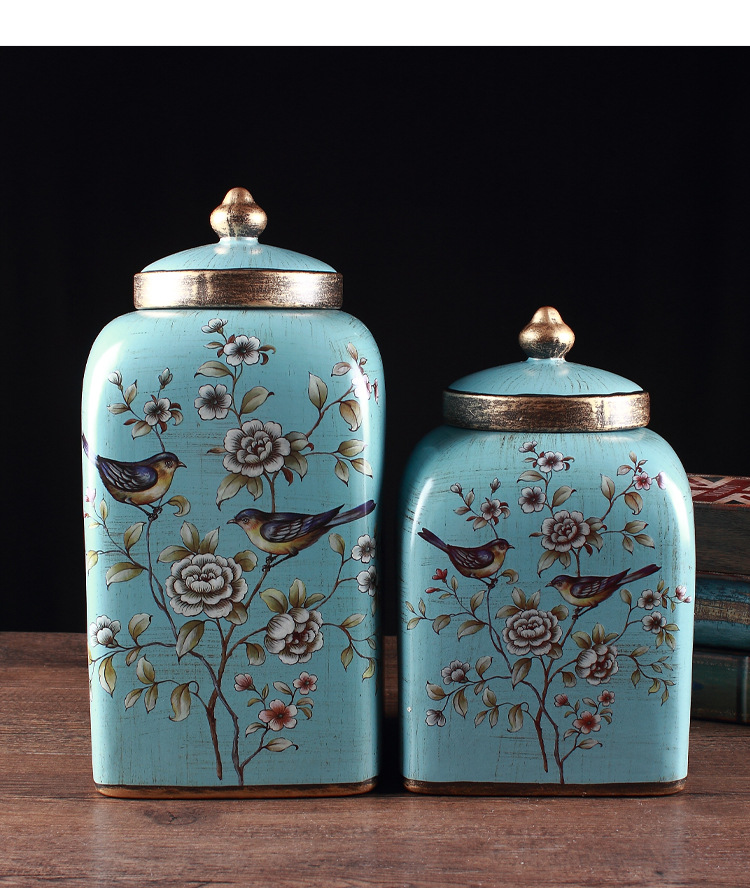 美式乡村装饰品罐子摆件欧式复古储物罐插花客厅样板房间软装