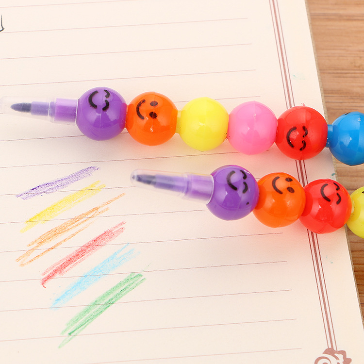 Creative Stationery Cartoon Student Sugar-Coated Haws on a Stick 7 Colors Graffiti Crayon Cute Expression Smiley Pencil Sharpening-Free Pencil