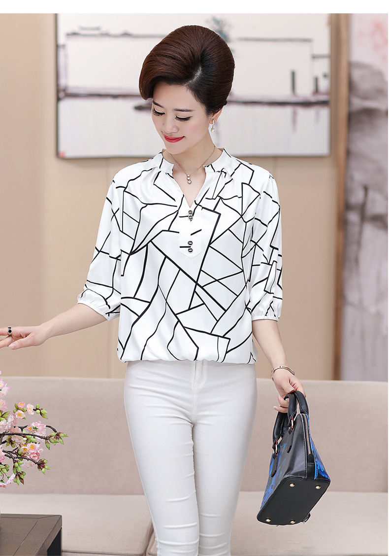 中年妈妈装时尚夏装真丝上衣女大码短袖t恤薄40-50岁母亲节衣服女