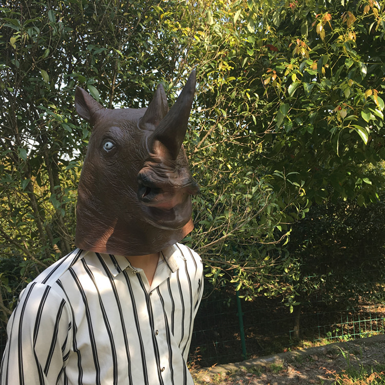 搪胶犀牛角面具 橡胶面具 动物头套 乳胶面具 万圣节派对面具头套