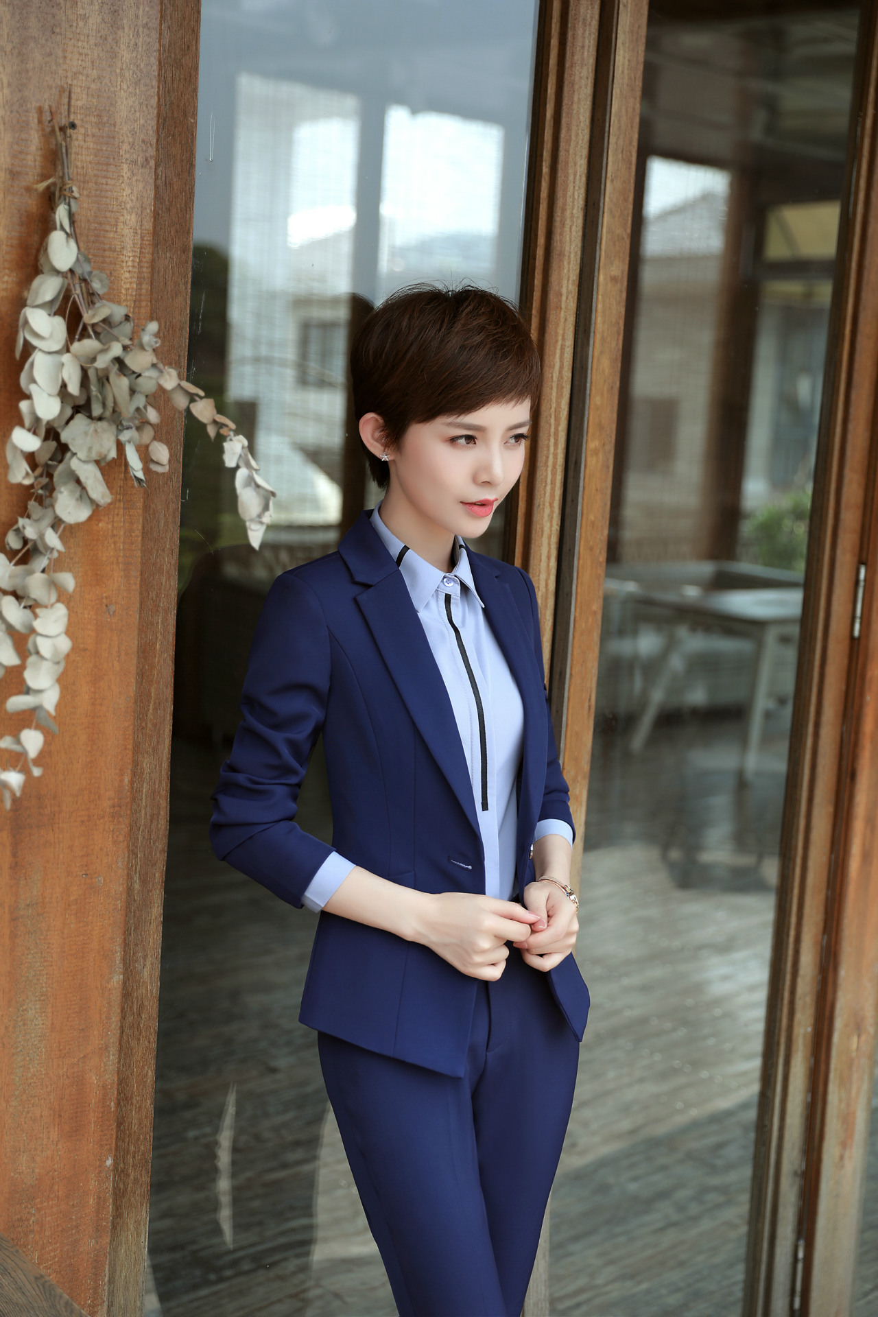 2020春秋职业女装工作服套装长袖修身时尚工装女黑色西装ol面试服