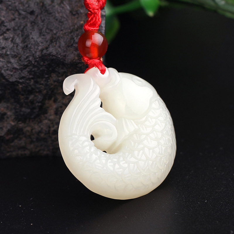 和田玉鲤鱼吊坠 白玉年年有余挂件男女款项坠