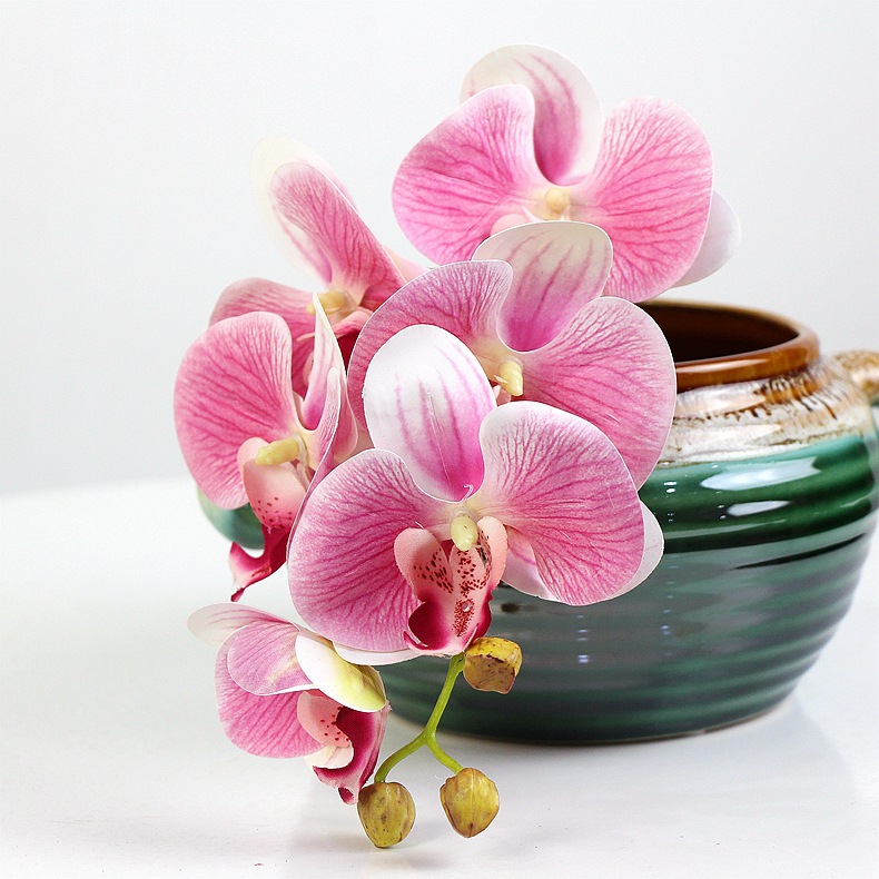 Factory Wholesale 3d Printing Pu Feel Phalaenopsis Emulational Flower and Silk Flower Wedding Home Decoration Photography Props Potted Plant