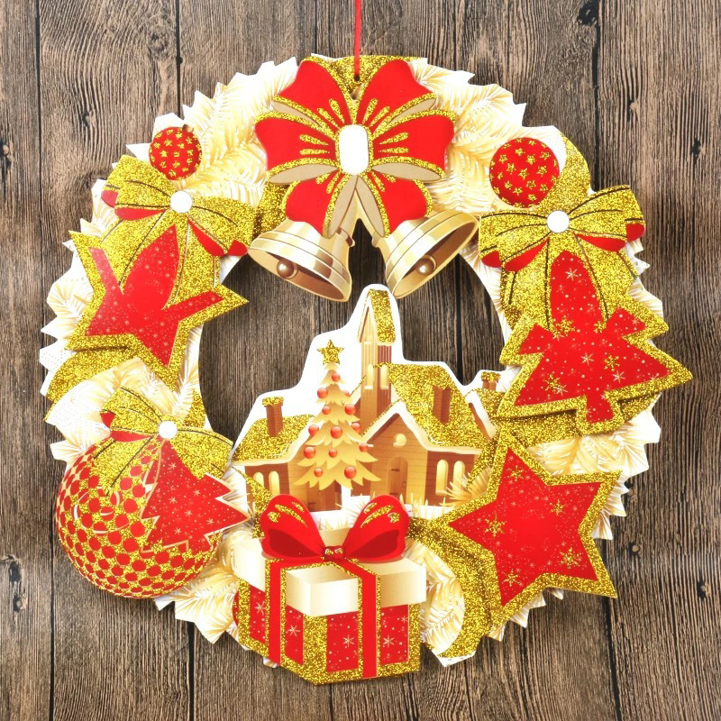圣诞糖果装饰品立体花环 3d纸花环墙壁装饰贴 商场酒店装饰橱窗贴