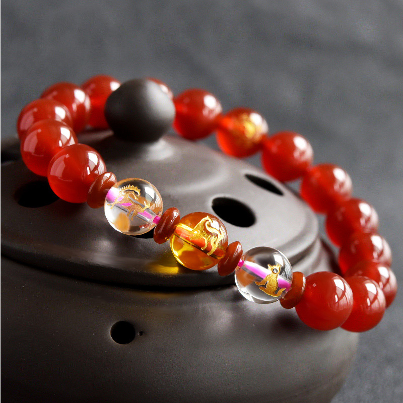 厂家直销 三合贵人手链 生肖属虎马狗寅午戌红玛瑙手串男女