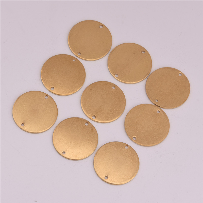 20mm双孔光面圆形铜片diy手链连接片黄铜毛坯饰品配件五金件7893