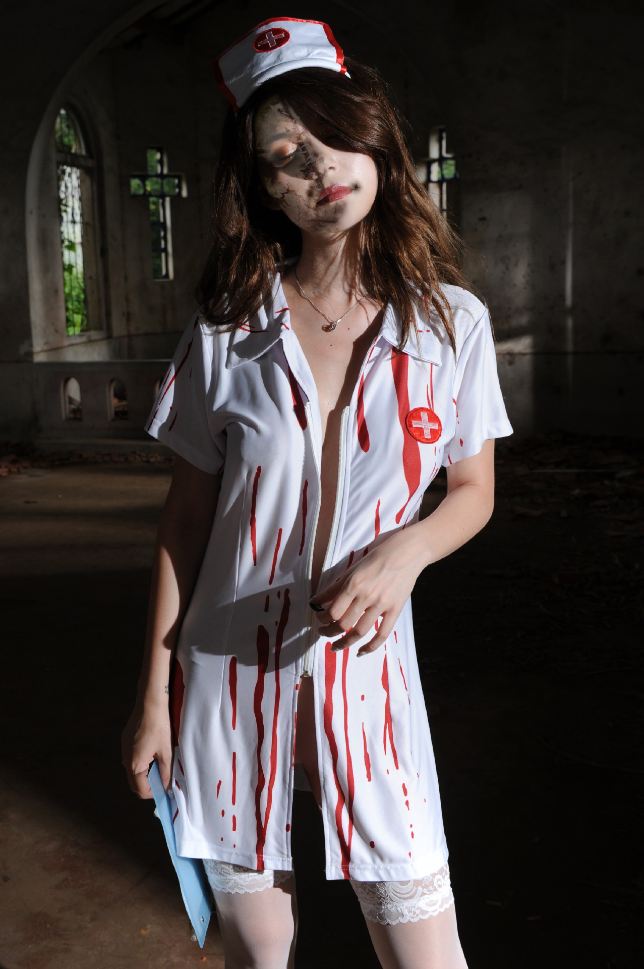 2019年万圣节新款鬼护士服装一件代发鬼节血腥恐怖白衣天使血迹装