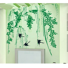 AY929绿园鸟语 电视墙贴三代可移除 沙发背景墙柳叶杨柳条 燕子