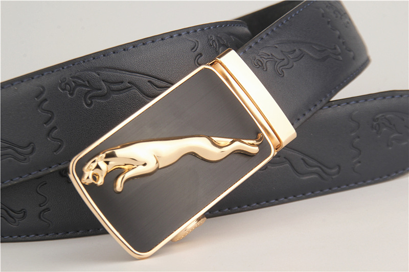 男士自动扣皮带 压花豹子头层皮腰带 男式真皮商务自动扣裤带