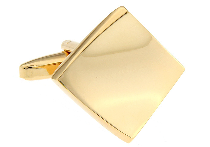 瓦片形 素色光面金属 镀黄金色 袖扣 袖钉