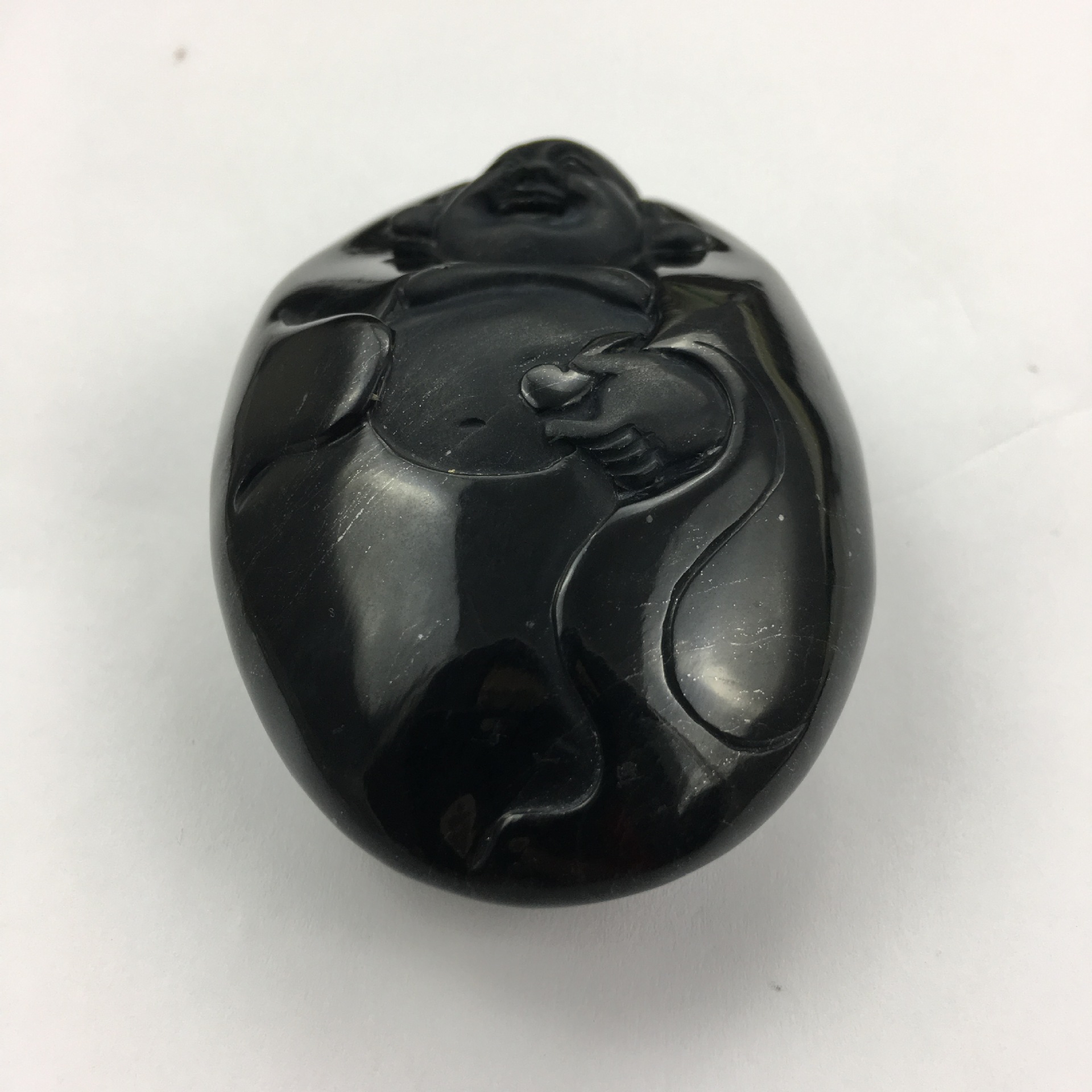 墨玉贵蛇纹石玉墨绿玉磨砂弥勒佛头手把件把玩件 药王石直销