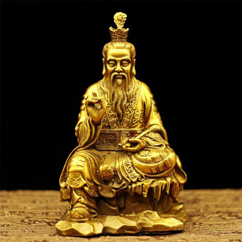 批发黄铜大号太上老君道德天尊神像拿扇子摆件 三清道祖铜像