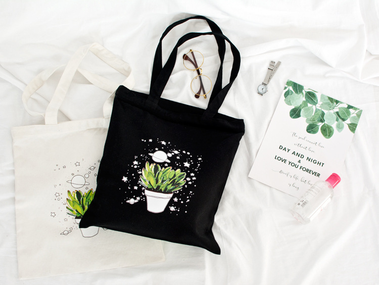 新款创意春夏清新植物星星图案印花文艺单肩帆布包环保袋布包