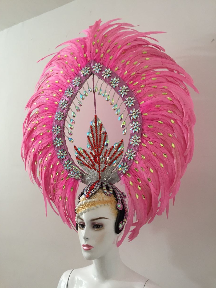 羽毛开场舞队舞台演出服饰 桑巴舞蹈服装 套装 鸵鸟毛背板 头饰