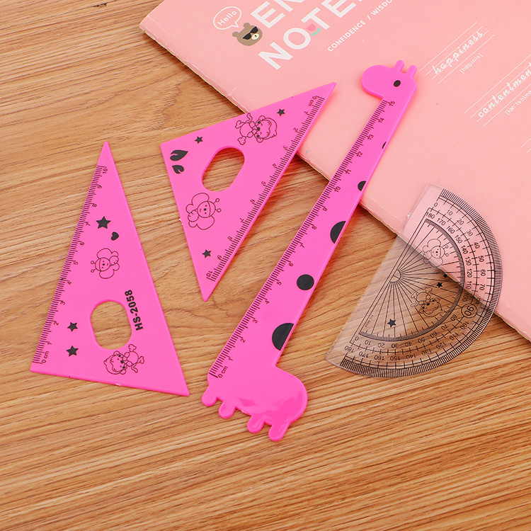 Creative Cartoon Ruler Sets Ruler Learning Stationery Prizes Student Four-Piece Set Giraffe Drawing Ruler Factory Wholesale