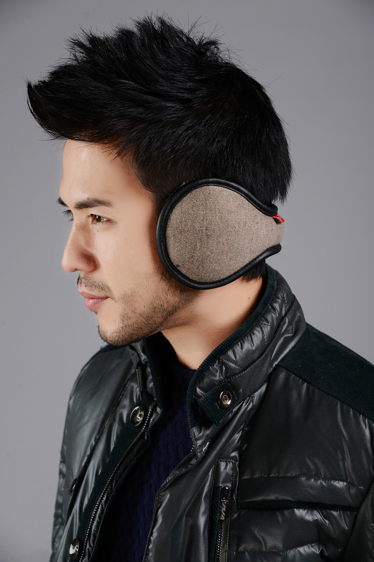 2019新款男款纯色针织保暖耳罩 后戴式针织毛绒耳捂可折叠耳捂