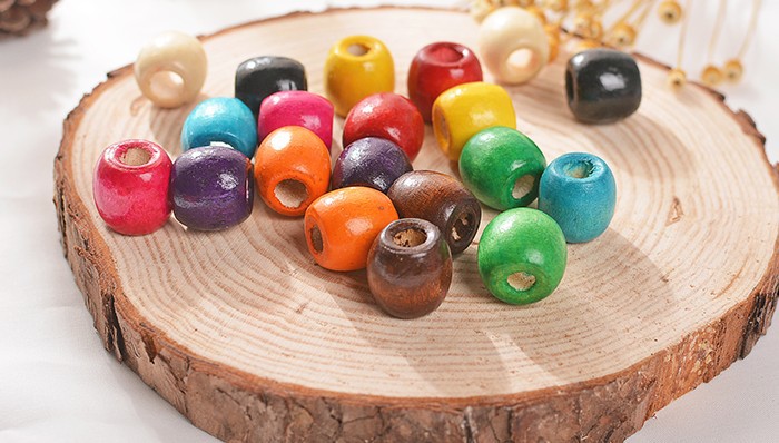 diy配件16*17mm大孔木珠 超大孔水桶木珠 彩色木珠 散珠按斤批发