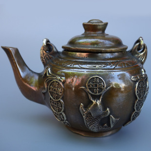 铜壶铜鱼壶铜壶摆件工艺壶铜制工艺品金属工艺品铜器铜像铜壶