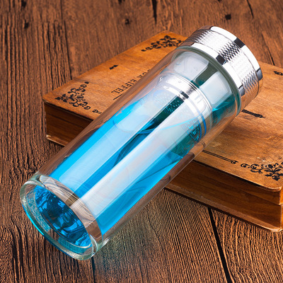 晶立方玻璃杯水杯男创意双层定制便携随手杯子防摔车载过滤女茶杯