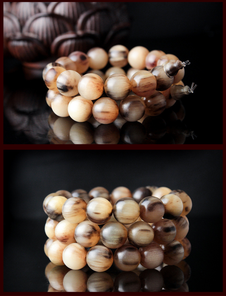 庚午文玩堂天然北山羊角佛珠手串 民族风男女式手链 保真正品