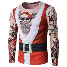 外贸新款男士个性圣诞服圣诞老人圆领3D长袖T恤  男装批发