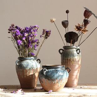 手工粗陶大陶罐坛子复古花器 插花花瓶景德镇陶瓷陶艺装饰摆件