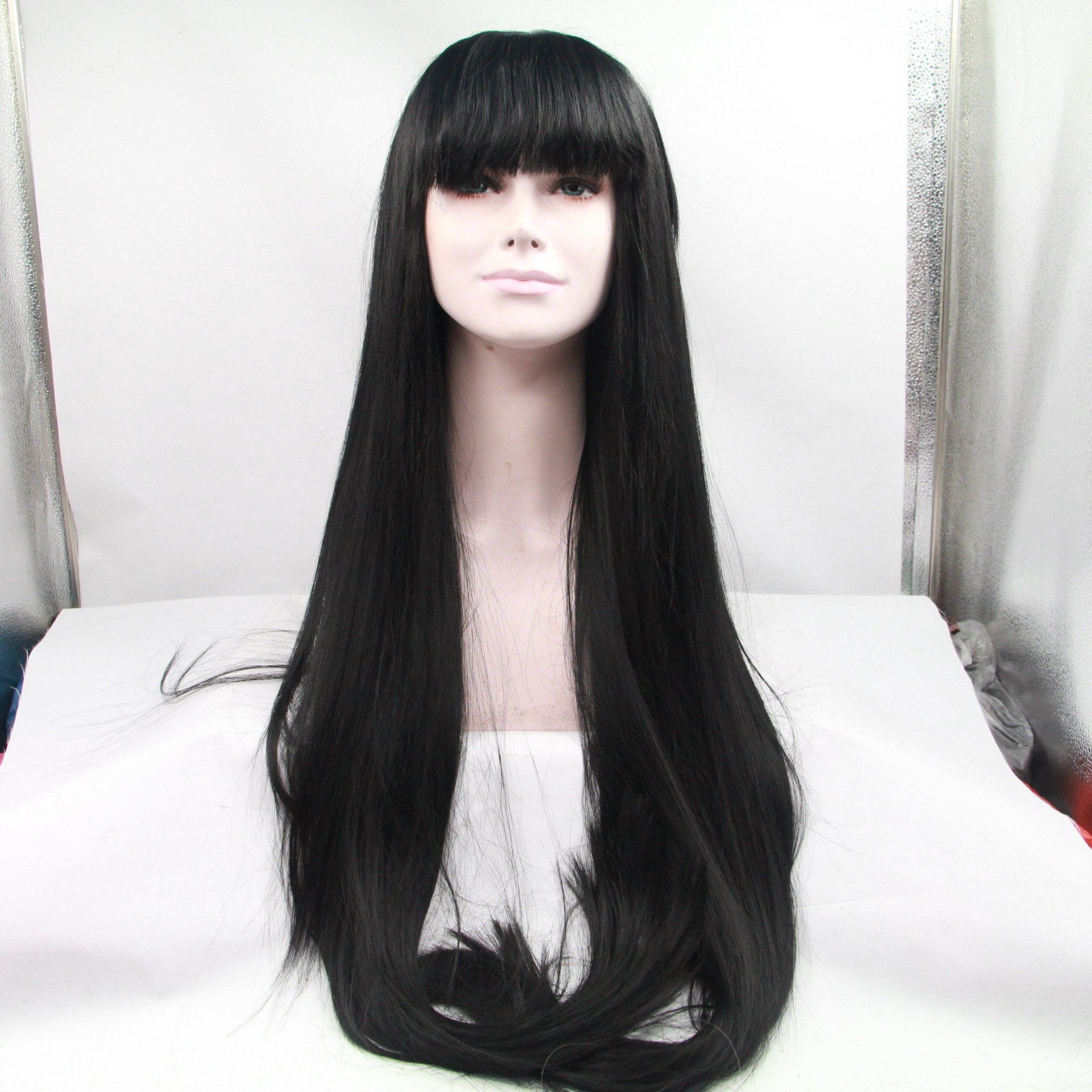 newlook w1080 超长黑色直发时尚长发假发 蕾丝教习头假发
