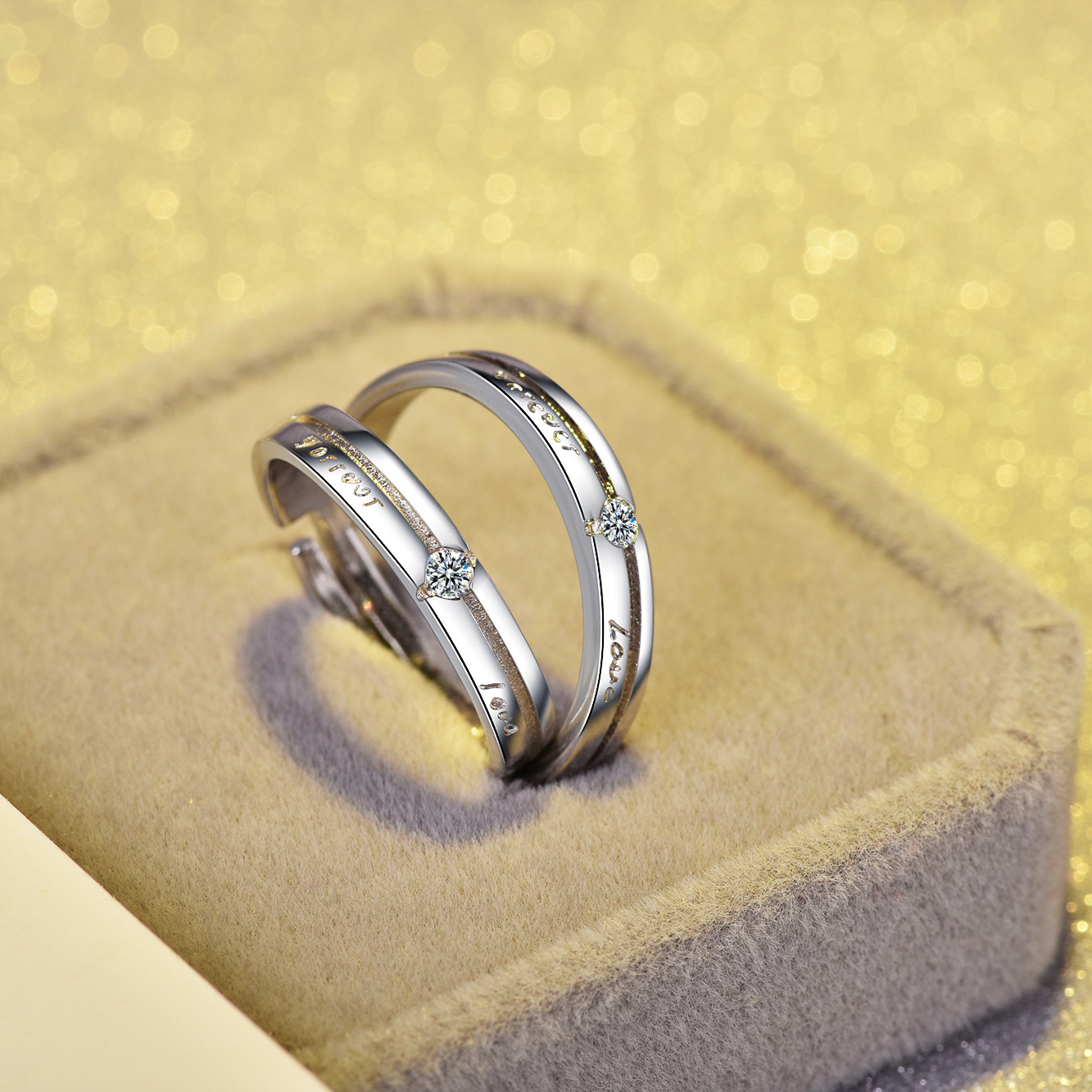 韩版饰品银对戒永远的爱男女情侣款forever love开口活口戒指批发