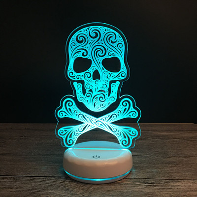 瓷白底座新款圣诞七彩3d骷髅头创意视觉台灯可带遥控或加电池