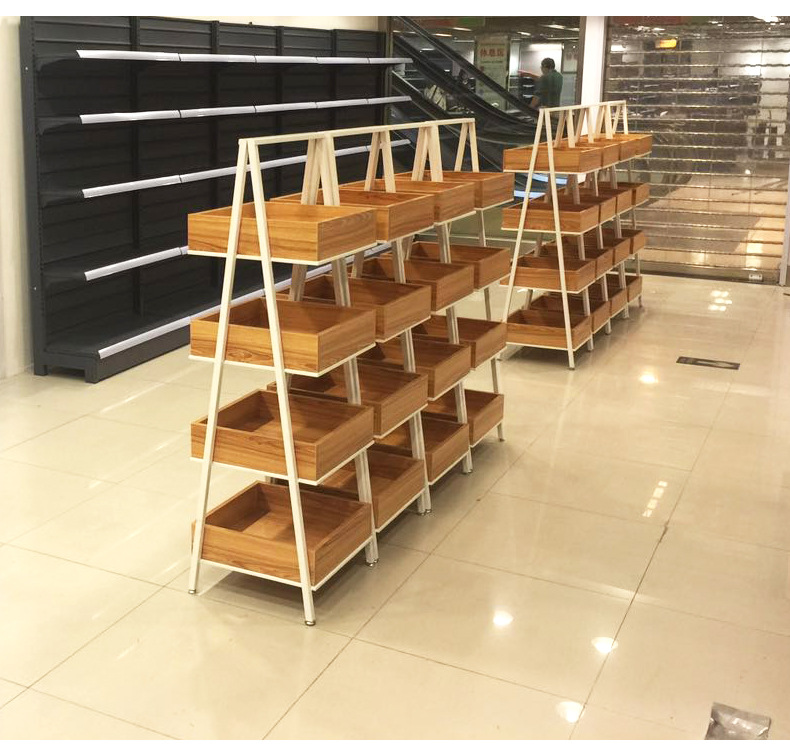 精品超市人字形展架饰品架钢木结构货架特价促销台堆头流水台展台