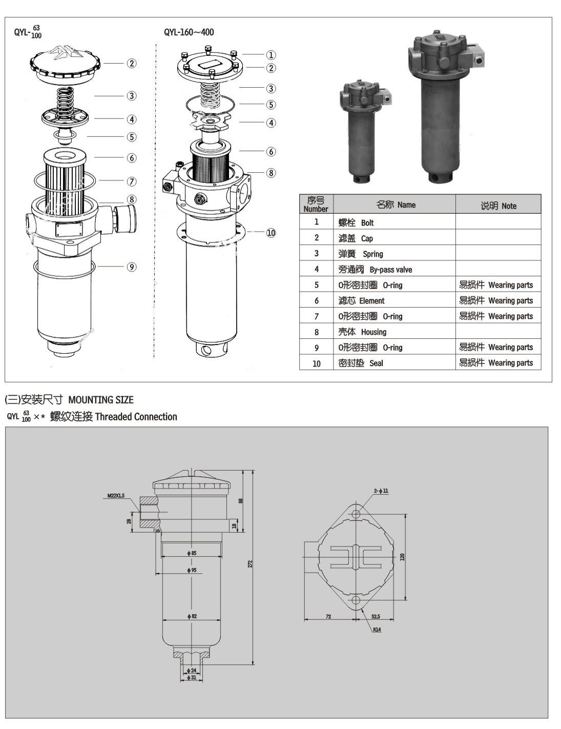 产家直营qyl型回油过滤器滤芯过滤器不锈钢过滤器液压滤芯