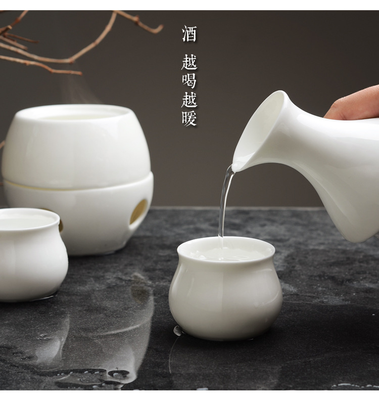 唐山骨瓷温酒壶 煮酒烫酒杯暖酒器 陶瓷白黄酒温酒具套装批发logo