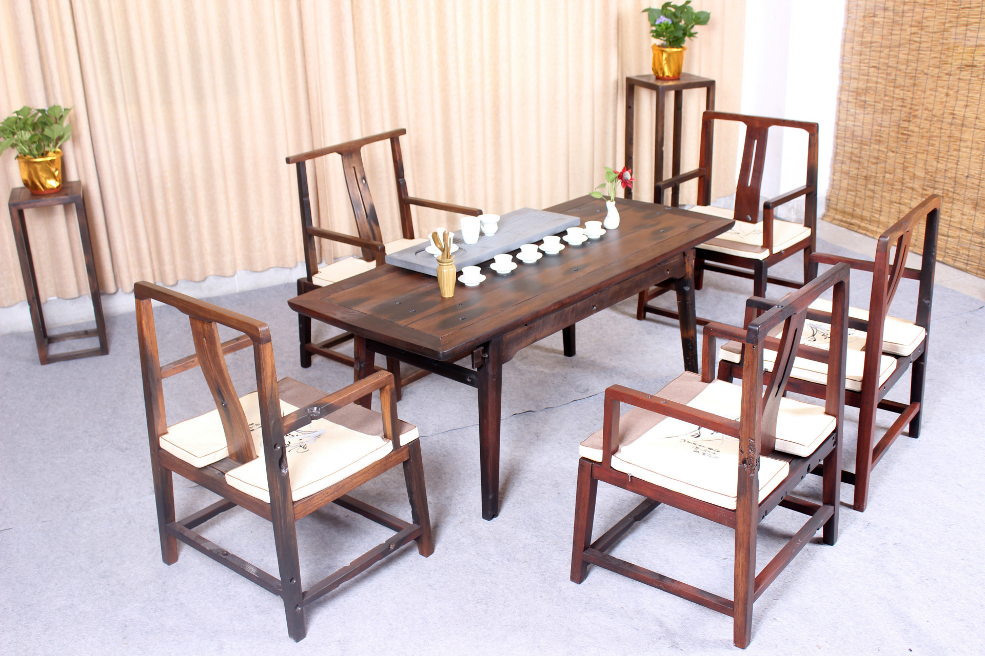 众享家居老船木茶桌 新中式茶台 茶桌 新中式 功夫茶几 实木茶座