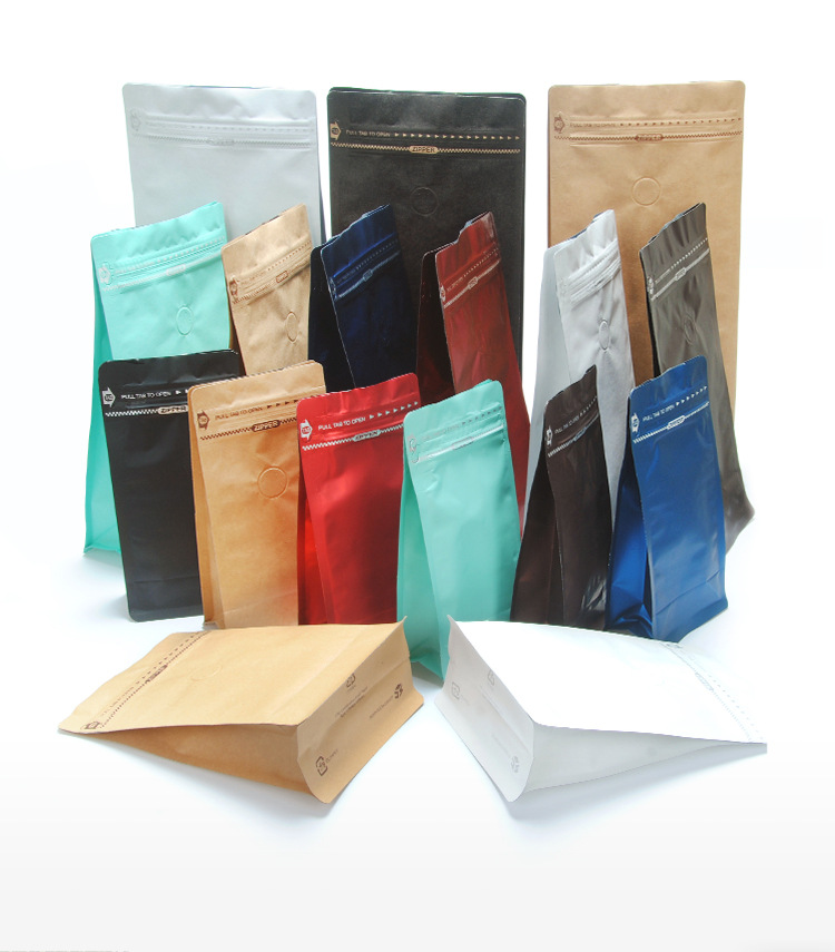 厂家现货咖啡袋八边封咖啡袋带气阀咖啡袋咖啡豆包装袋自立袋批发